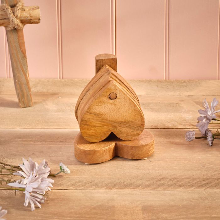 mango wood heart coasters