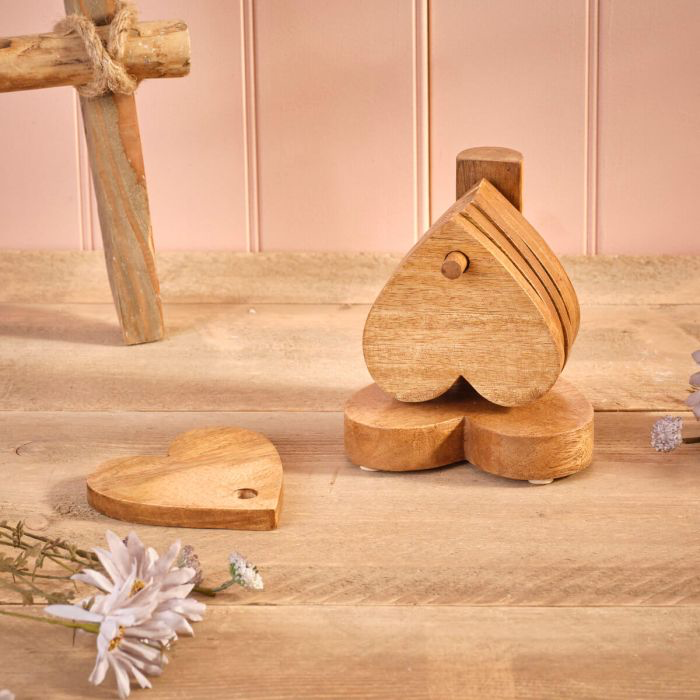mango wood heart coasters x 2