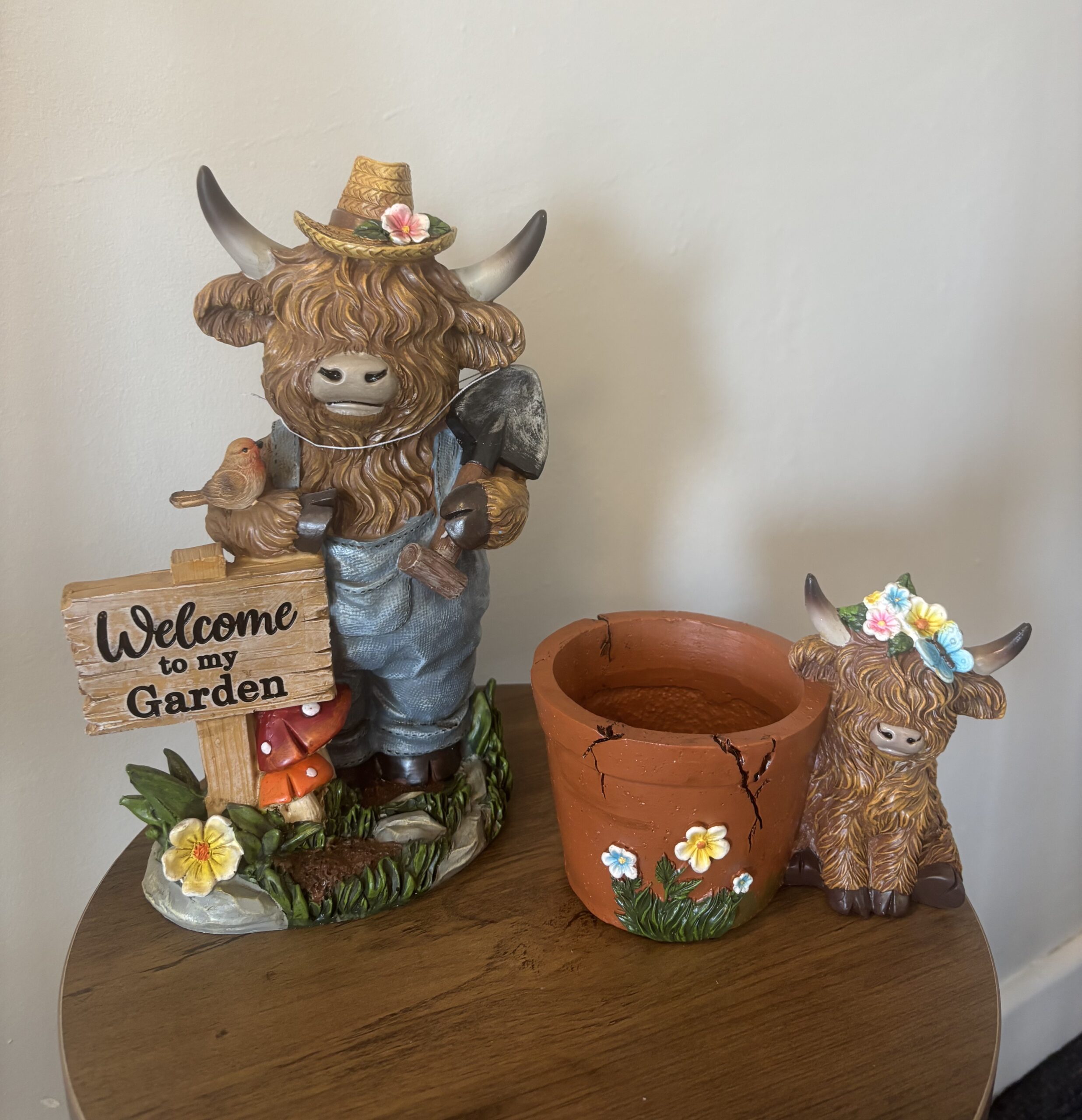 welcome to my garden highland cow x 2