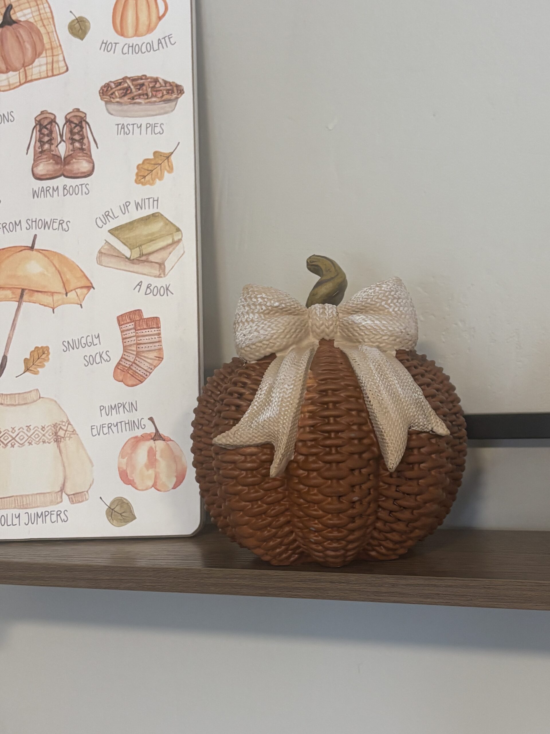brown rattan pumpkin with bow