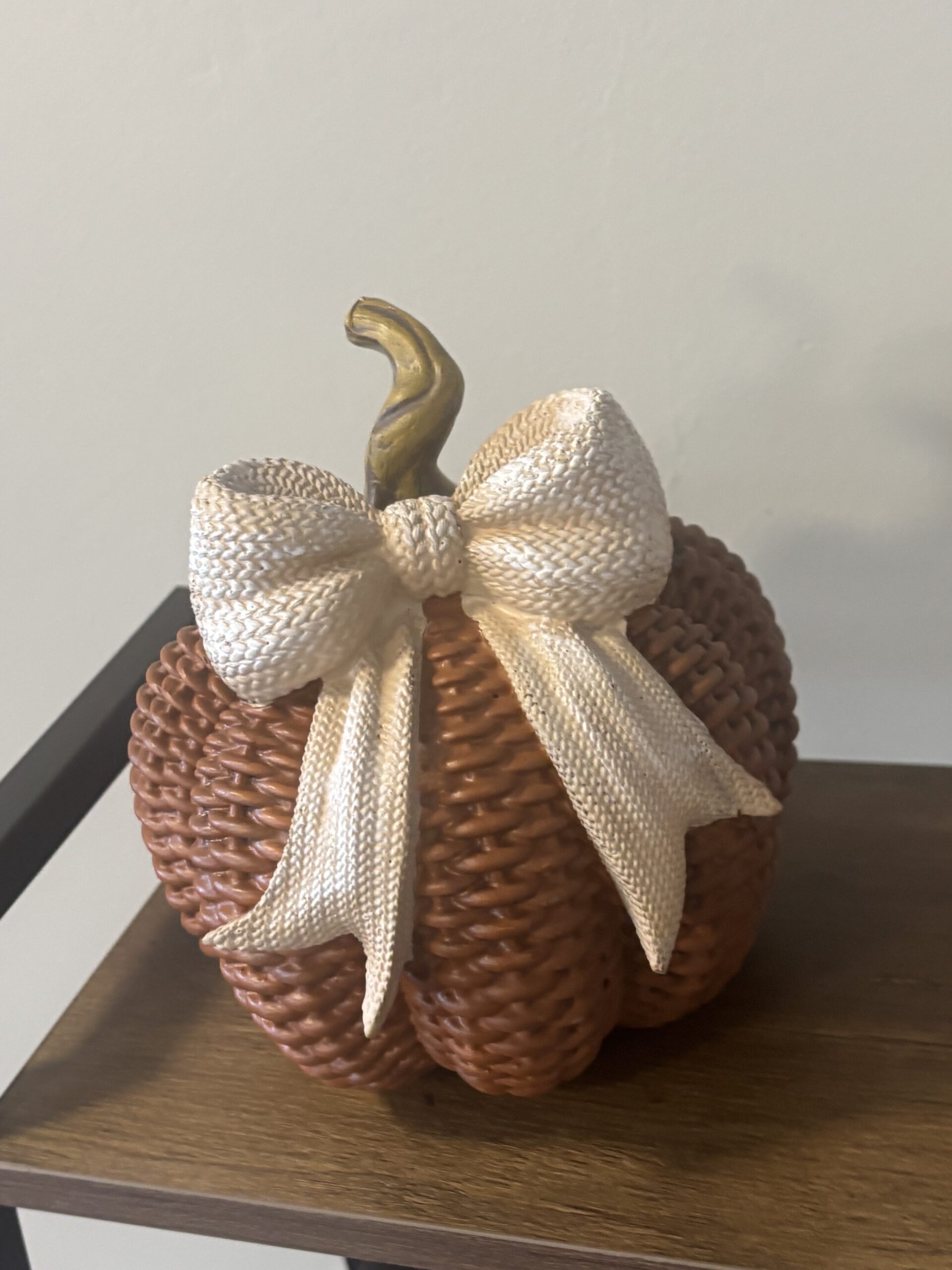 brown rattan pumpkin with bow x 2