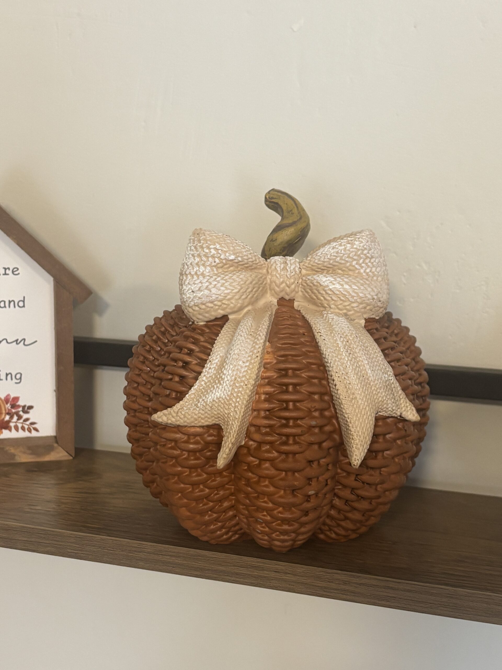 brown rattan pumpkin with bow x 3