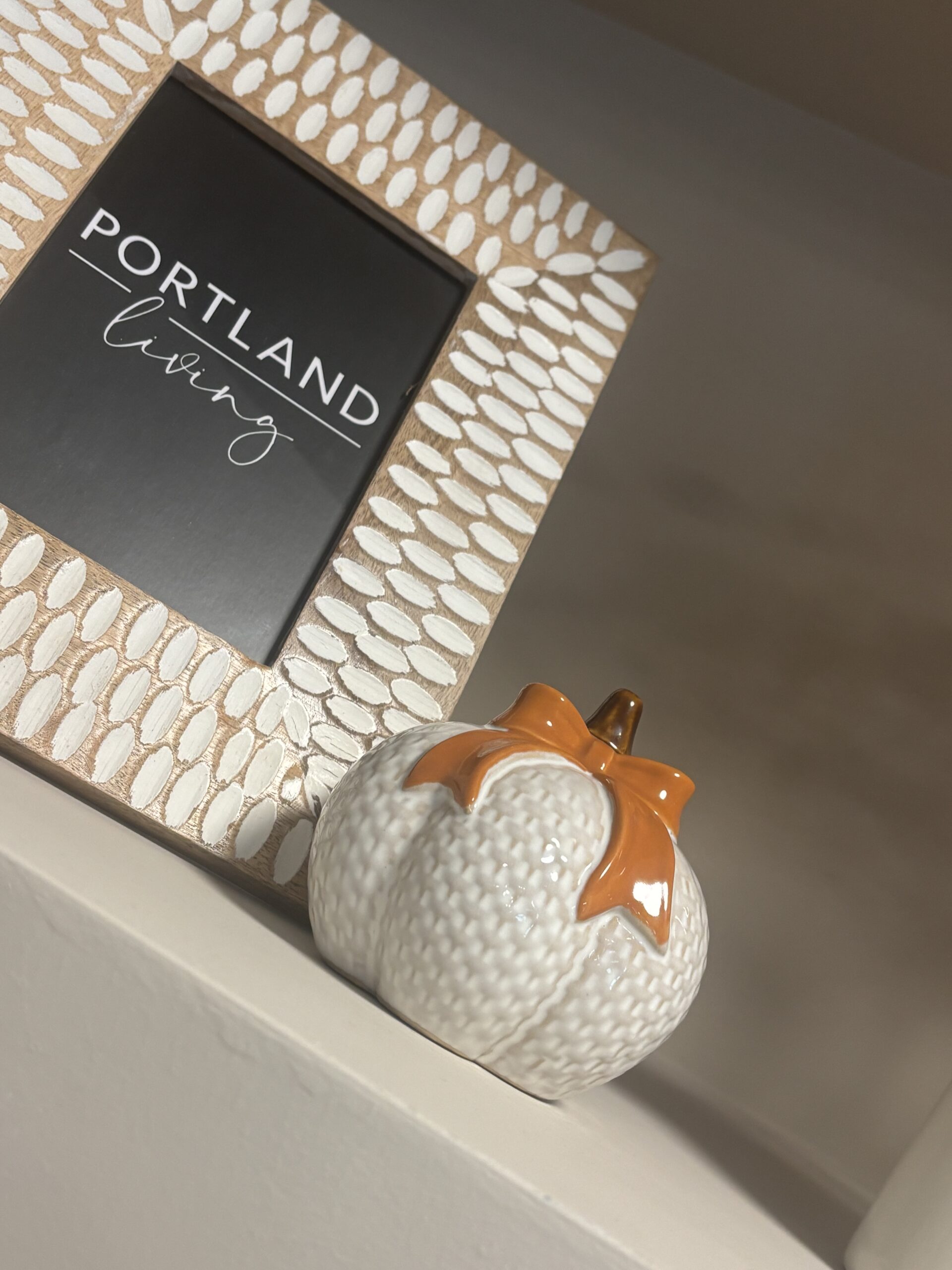white pumpkin with orange bow